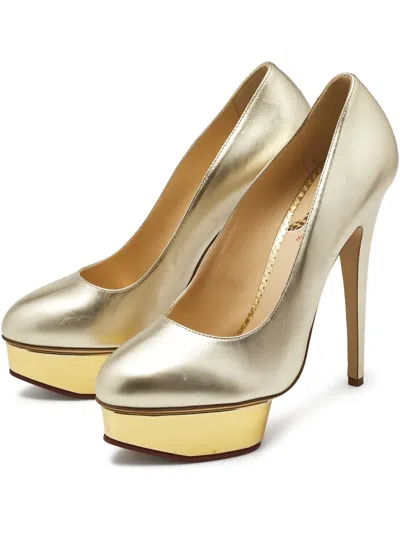 Pre-owned Charlotte Olympia 150mm Leather Platform Pumps In Yellow
