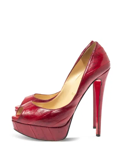 Pre-owned Christian Louboutin 15mm Lady Peep Pumps In Red
