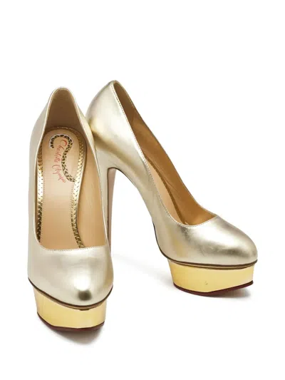 Pre-owned Charlotte Olympia 150mm Leather Platform Pumps In Yellow