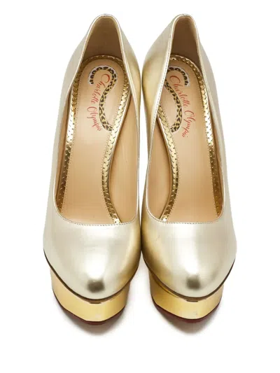 Pre-owned Charlotte Olympia 150mm Leather Platform Pumps In Yellow