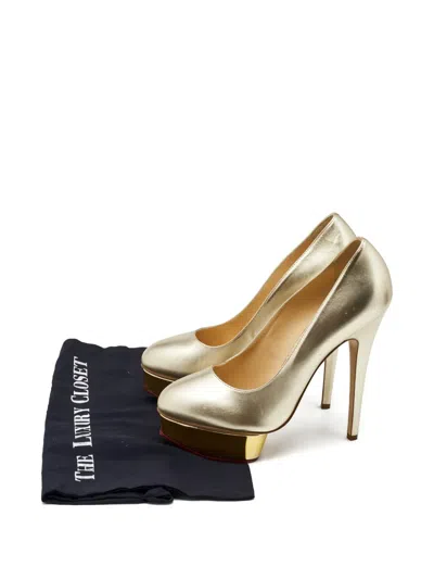 Pre-owned Charlotte Olympia 150mm Leather Platform Pumps In Yellow