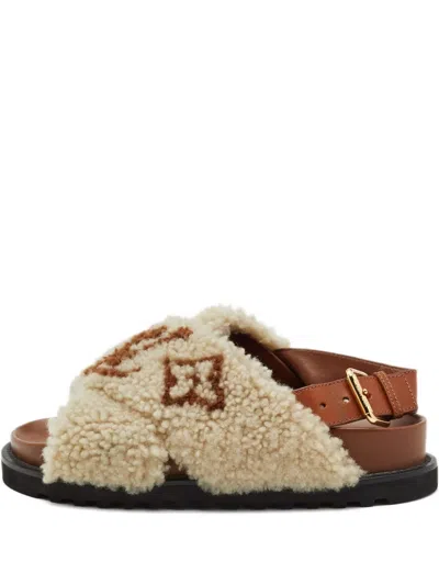 Pre-owned Louis Vuitton Shearling Paseo Mules In Brown