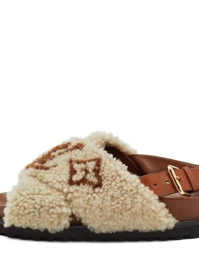 Pre-owned Louis Vuitton Shearling Paseo Mules In Brown