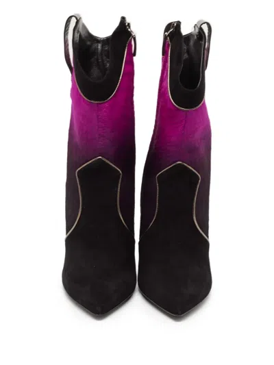 Pre-owned Loriblu 120mm Calf-hair Cowboy Boot In Purple