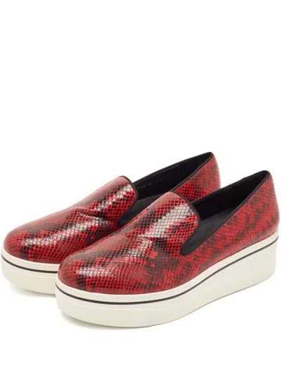 Pre-owned Stella Mccartney Platform Snake-effect Loafers In Red