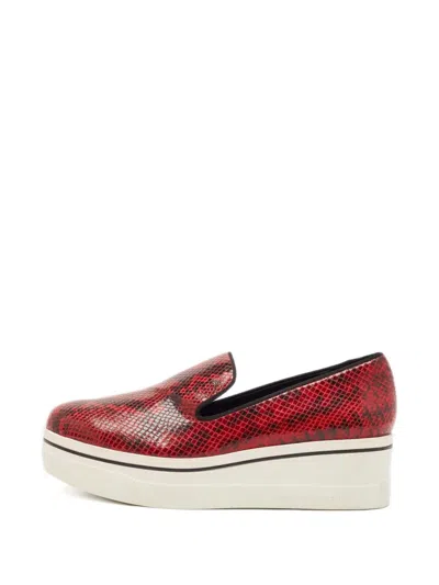 Pre-owned Stella Mccartney Platform Snake-effect Loafers In Red