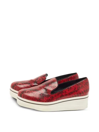 Pre-owned Stella Mccartney Platform Snake-effect Loafers In Red