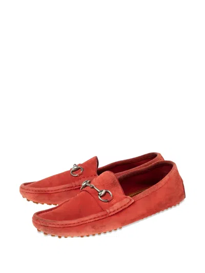 Pre-owned Gucci Suede Horsebit Loafers In Red