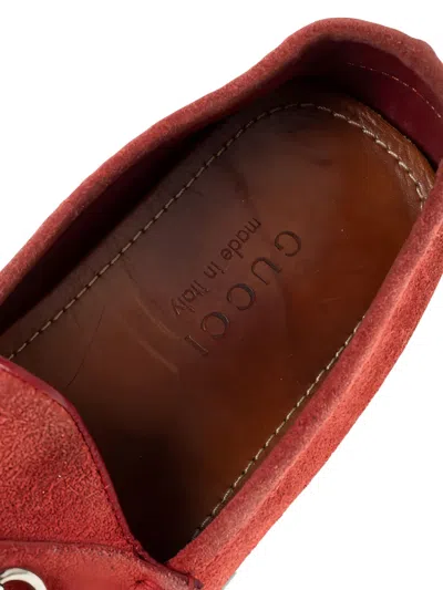 Pre-owned Gucci Suede Horsebit Loafers In Red
