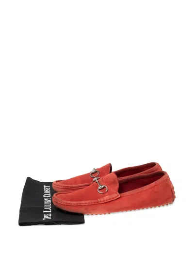Pre-owned Gucci Suede Horsebit Loafers In Red