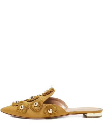 Pre-owned Aquazzura Sunflower Mules In Yellow