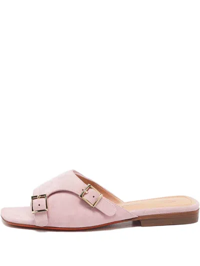 Pre-owned Santoni Double-buckle Suede Sandals In Pink
