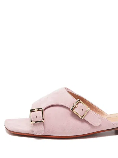 Pre-owned Santoni Double-buckle Suede Sandals In Pink