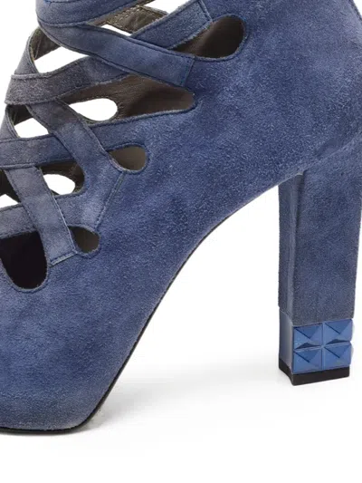 Pre-owned Le Silla Cut-out Suede Boots In Blue