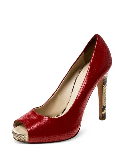 Pre-owned Giuseppe Zanotti Vintage 120mm Python-embossed Peep-toe Pumps In Red