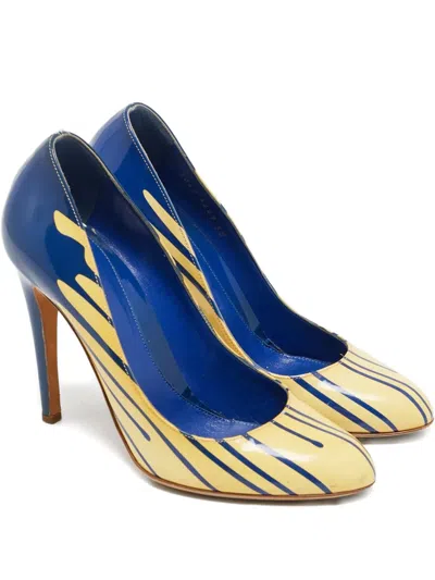 Pre-owned Sergio Rossi Vintage 105mm Striped-pattern Leather Pumps In Blue