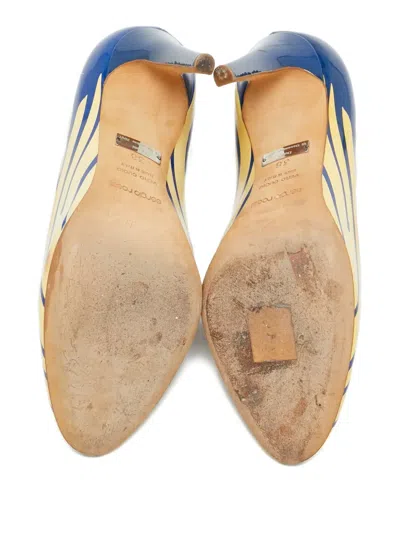 Pre-owned Sergio Rossi Vintage 105mm Striped-pattern Leather Pumps In Blue