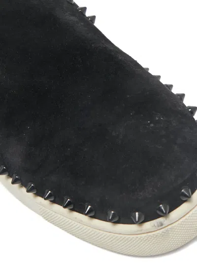 Pre-owned Christian Louboutin Suede Spike Boat Shoes In Black