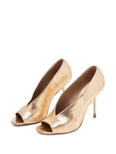 Pre-owned Burberry Snakeskin-embossed Pumps In Gold
