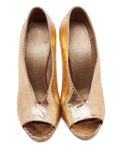 Pre-owned Burberry Snakeskin-embossed Pumps In Gold