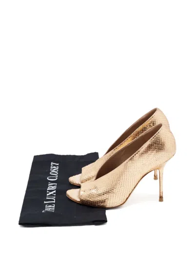 Pre-owned Burberry Snakeskin-embossed Pumps In Gold
