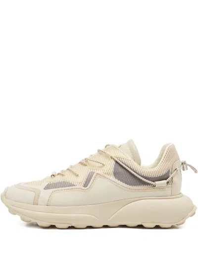 Pre-owned Stuart Weitzman Knit-panel Leather Sneakers In Neutral