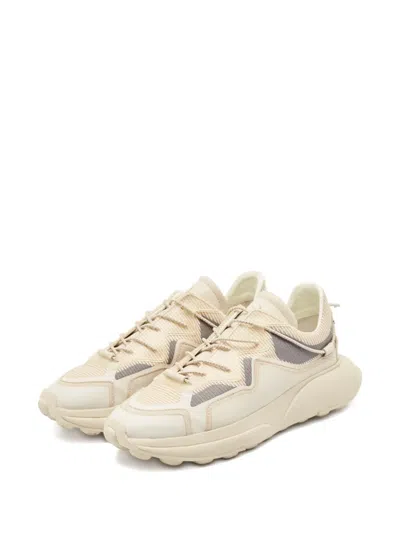 Pre-owned Stuart Weitzman Knit-panel Leather Sneakers In Neutral