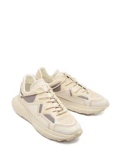 Pre-owned Stuart Weitzman Knit-panel Leather Sneakers In Neutral