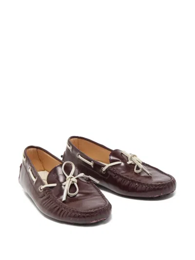 Pre-owned Tod's Vintage Bow-detail Leather Loafers In Red