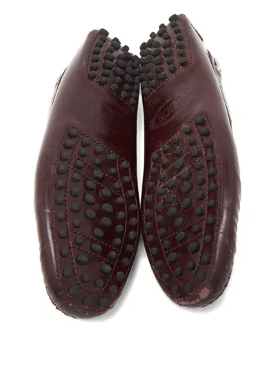 Pre-owned Tod's Vintage Bow-detail Leather Loafers In Red