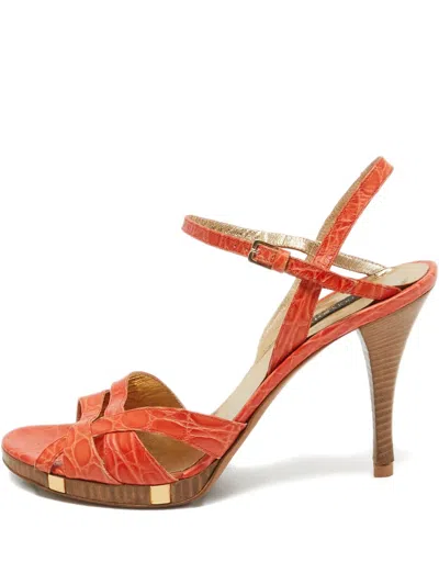 Pre-owned Sergio Rossi Vintage Crocodile-embossed Leather Sandals In Orange