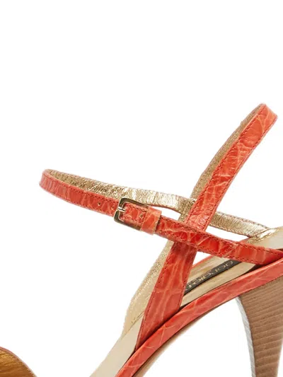 Pre-owned Sergio Rossi Vintage Crocodile-embossed Leather Sandals In Orange