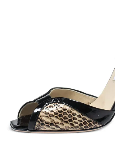 Pre-owned Jimmy Choo 115mm Snake-skin Leather Heeled Sandals In Black