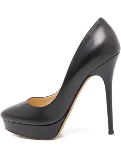 Pre-owned Jimmy Choo 130mm Leather Platform Pumps In Black