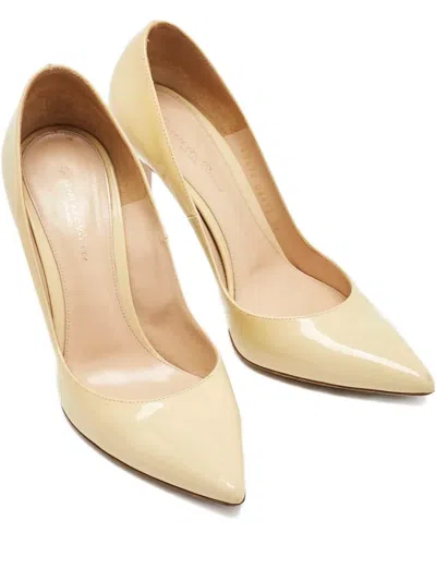 Pre-owned Gianvito Rossi 110mm Patent-leather Pointed-toe Pumps In Neutral