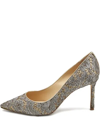 Pre-owned Jimmy Choo Romy Lace Floral Pumps In Gray