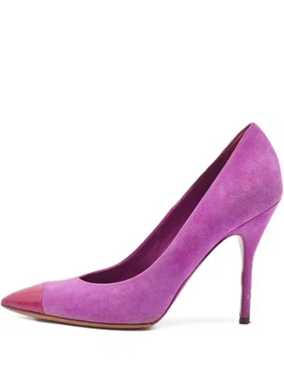 Pre-owned Saint Laurent 140mm Patent-leather Suede Pumps In Purple
