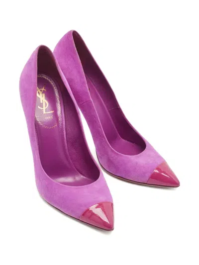 Pre-owned Saint Laurent 140mm Patent-leather Suede Pumps In Purple