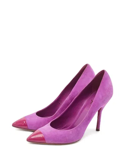 Pre-owned Saint Laurent 140mm Patent-leather Suede Pumps In Purple