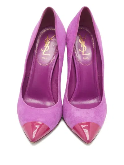 Pre-owned Saint Laurent 140mm Patent-leather Suede Pumps In Purple