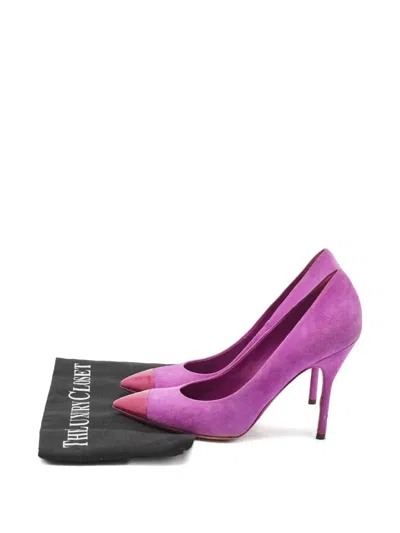 Pre-owned Saint Laurent 140mm Patent-leather Suede Pumps In Purple