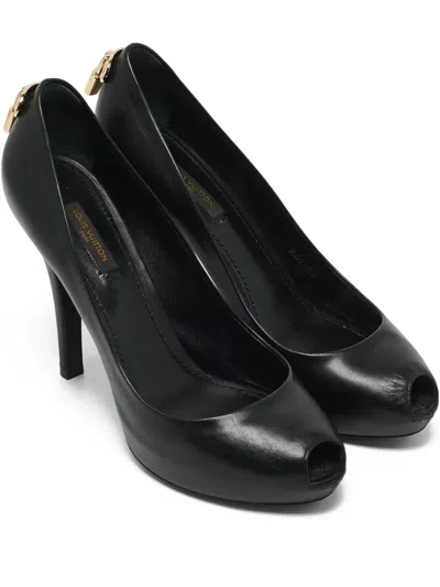 Pre-owned Louis Vuitton 110mm Leather Peep-toe Pumps In Black