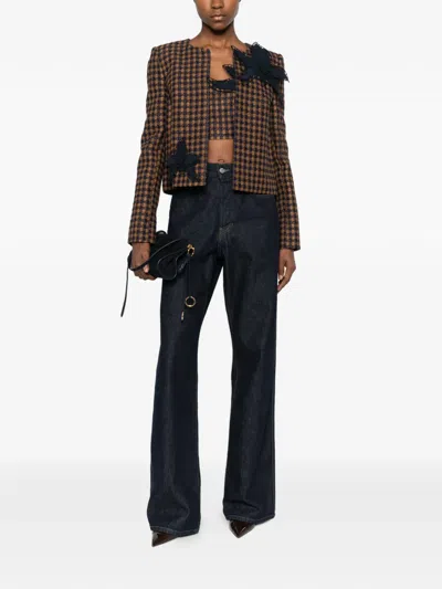 Pre-owned Oscar De La Renta Orchid-embroidered Tweed Jacket In Brown