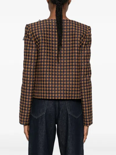 Pre-owned Oscar De La Renta Orchid-embroidered Tweed Jacket In Brown