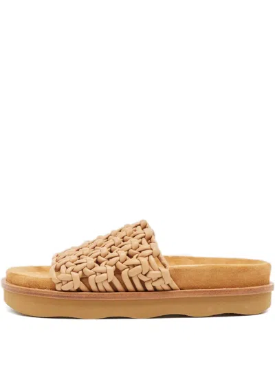 Pre-owned Chloé Woven Leather Flat Slides In Neutral
