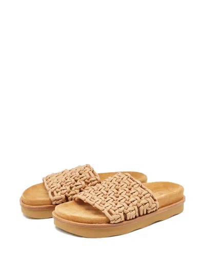 Pre-owned Chloé Woven Leather Flat Slides In Neutral