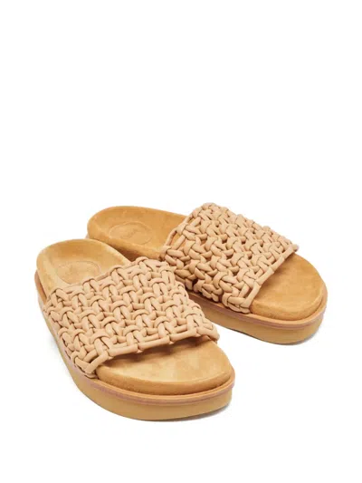 Pre-owned Chloé Woven Leather Flat Slides In Neutral