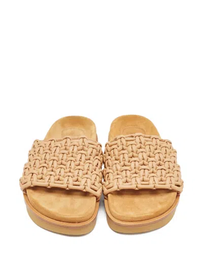 Pre-owned Chloé Woven Leather Flat Slides In Neutral