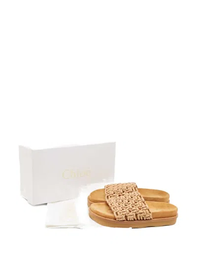 Pre-owned Chloé Woven Leather Flat Slides In Neutral