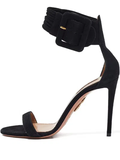 Pre-owned Aquazzura 110mm Buckle Suede Sandals In Black